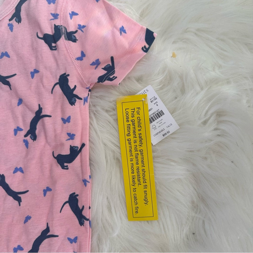 Crewcuts J. Crew Kids Pink 2-Piece Pajama Set with Blue Cat and Butterfly Print - Picture 3 of 8
